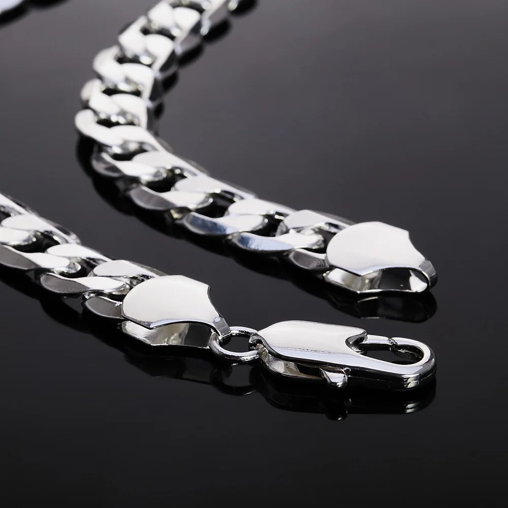 925 Sterling Silver Necklace For Men Classic 12mm Chain 18/20/22/24/26/28/30 Inches Fine Fashion Party Wedding Jewelry