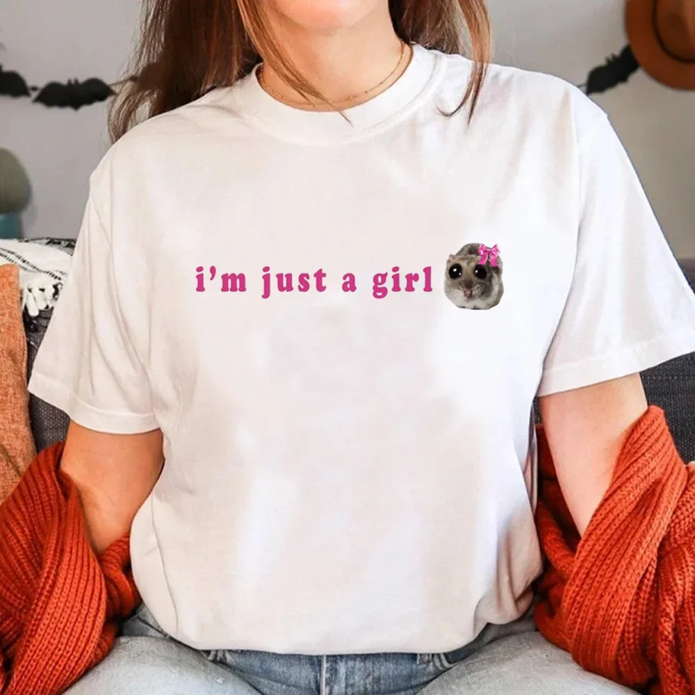 أنماط الفكاهة الشارع الشهير بلوزة بيضاء 24ss الفتيات تي شيرتات عجيبة حزين الهامستر الجرافيك ملابس منقوشة أنا مجرد فتاة رسالة القمم