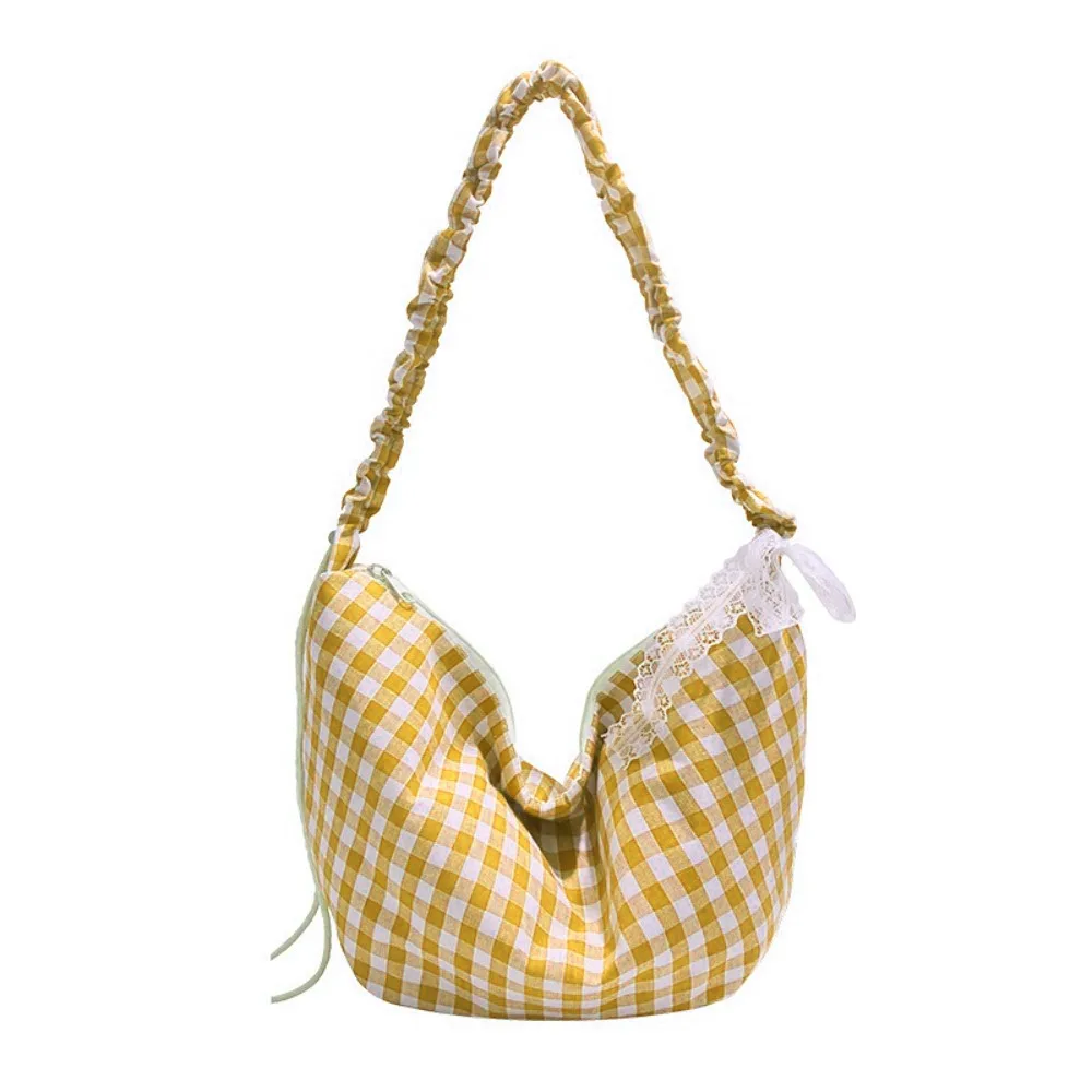 Простая корейская сумка через плечо Hobos в клетку в форме полумесяца, парусиновая сумка большой вместимости, весна-лето