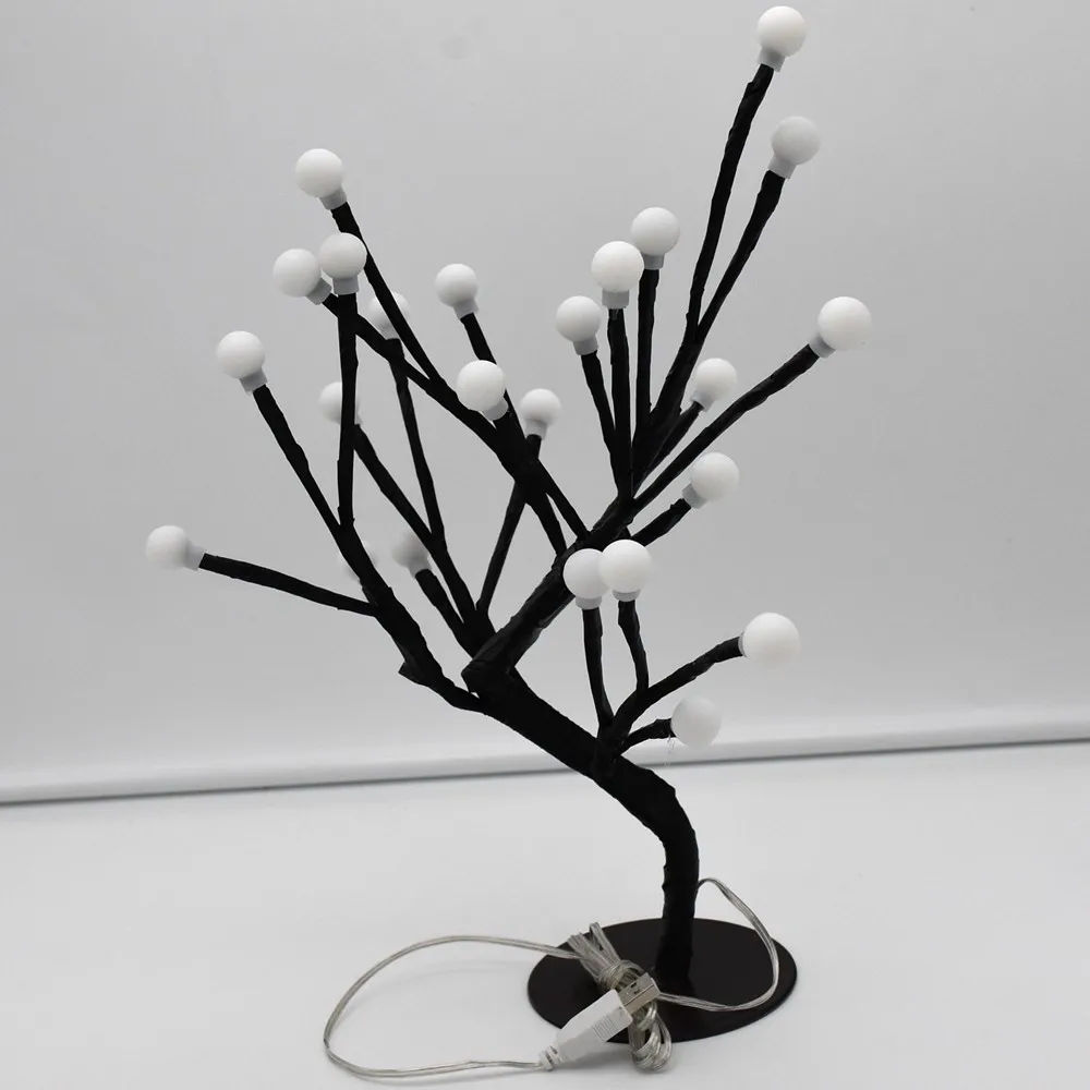 24 LED USB White Ball Tree Lamps Indoor Decor Fairy Table Lamps Night Light For Home Kid Bedroom Wedding Party Bar Decoration