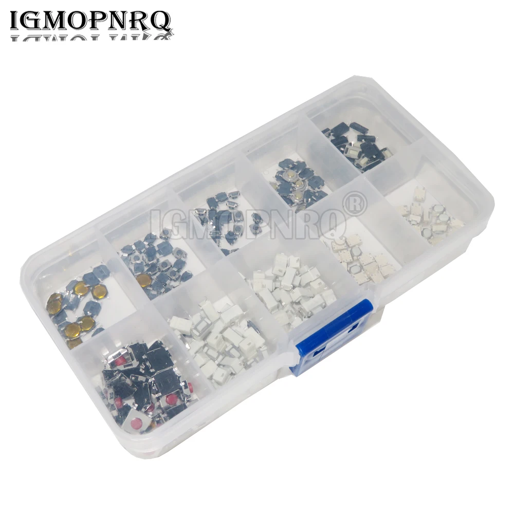 250Pcs 10Values x 25Pcs Tactile Push Button Assorstment Kit Touch Switch Remote Keys Button Microswitch 4x4 3x6 3x4 each 25PCS