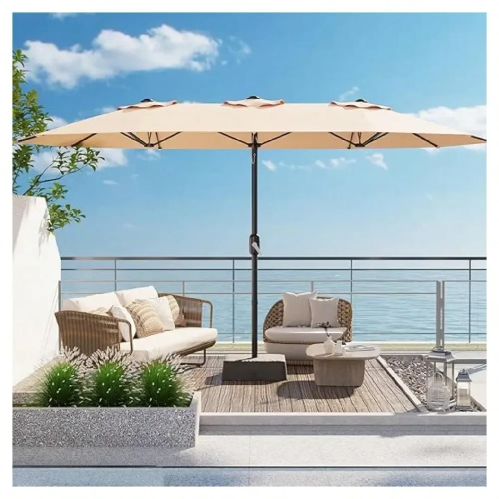 

Heavy Duty 15FT Patio Umbrella With Weighted Base DoubleSided Sun Shade For Outdoor Dining, Poolside, Backyard Crank Handle, UV