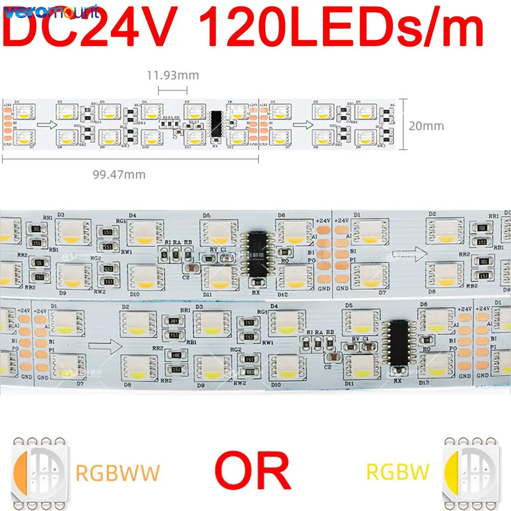 5m DMX512 Pixel LED Strip 5050 RGBCW RGBWW 4 in 1 SMD Full Color External IC UCS512 Programmable Addressable Light 12V 24V DC