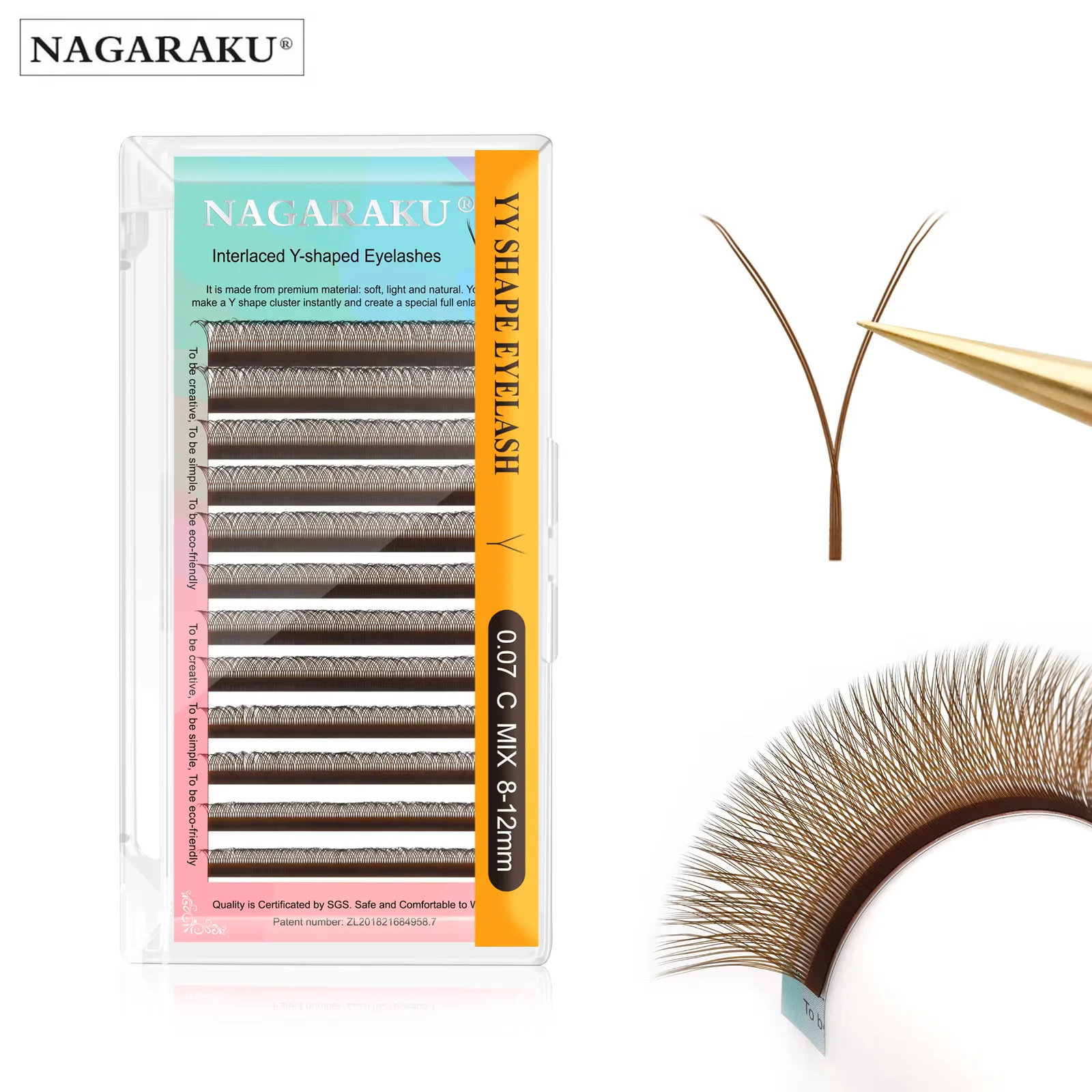 NAGARAKU Brown YY Shape Hand Woven Premium Synthetic Mink Eyelashes High Quality Soft Natural Meshy Net Cross False Eyelashes