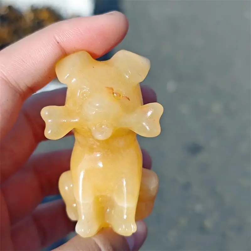 

Натуральный желтый кальцит щенок держит кость резьба кристалл энергетический камень ремесла небольшое украшение домашний декор праздничный подарок 1 шт.
