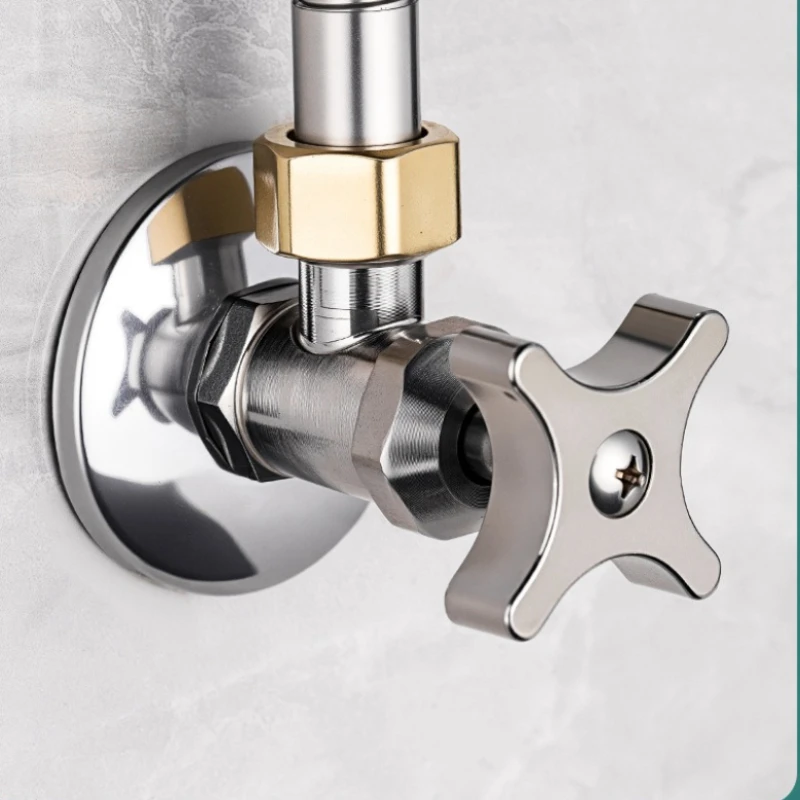 Household Bathroom 4 Points Gas Water Heater Angle Valve 304 Stainless Steel Full Open Large Flow Hot and Cold Water Triangle