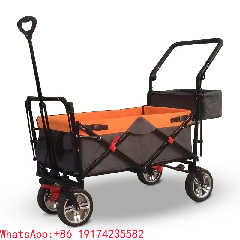 

-Silent All Terrain Utility Folding Wagon Collapsible Wagon Stroller Cart Heavy Duty Beach Wagon for Shopping Camping FW100A