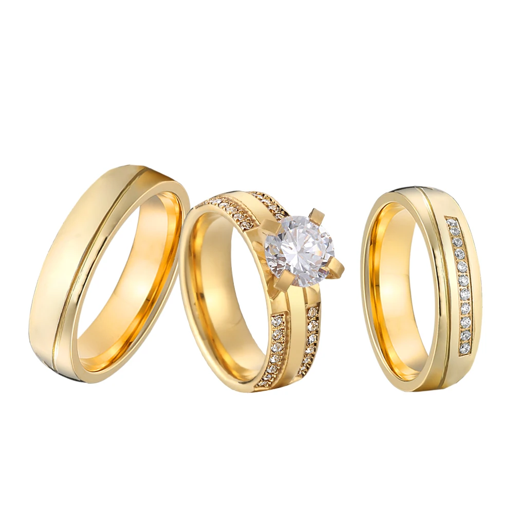 

Classic Wedding Engagement Women's Rings Sets 14k Gold Plated Stainless Steel Jewelry Wholesale acier inoxydable bijoux