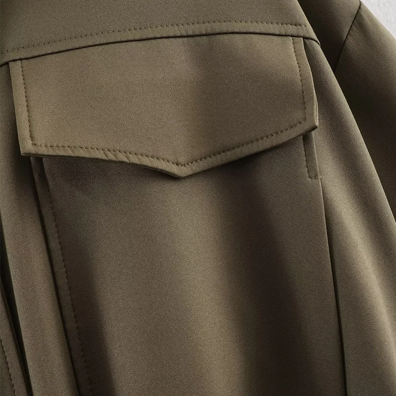 レディースターンダウンカラーワークウェアジャケットルーズヘムギャザーポケット付き秋冬カジュアル通勤ジャケット女性冬コート