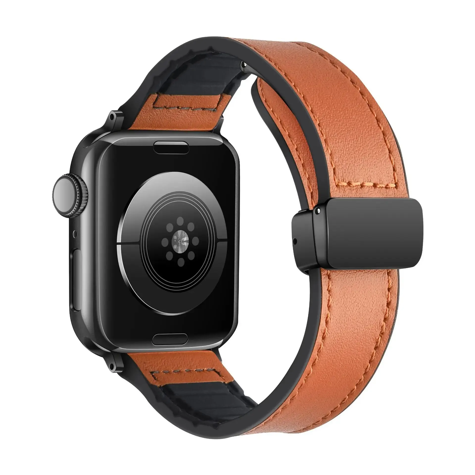 Correa de cuero genuino + silicona para Apple watch band 44mm 40mm 49mm 45mm 41mm hebilla magnética correa iWatch serie 9 SE 8 ultra 2