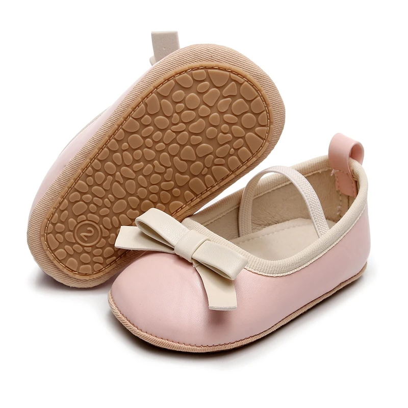 Zapatos planos de PU para bebé niña, calzado de cuna con lazo para primeros pasos, para fiesta, Festival, Baby Shower