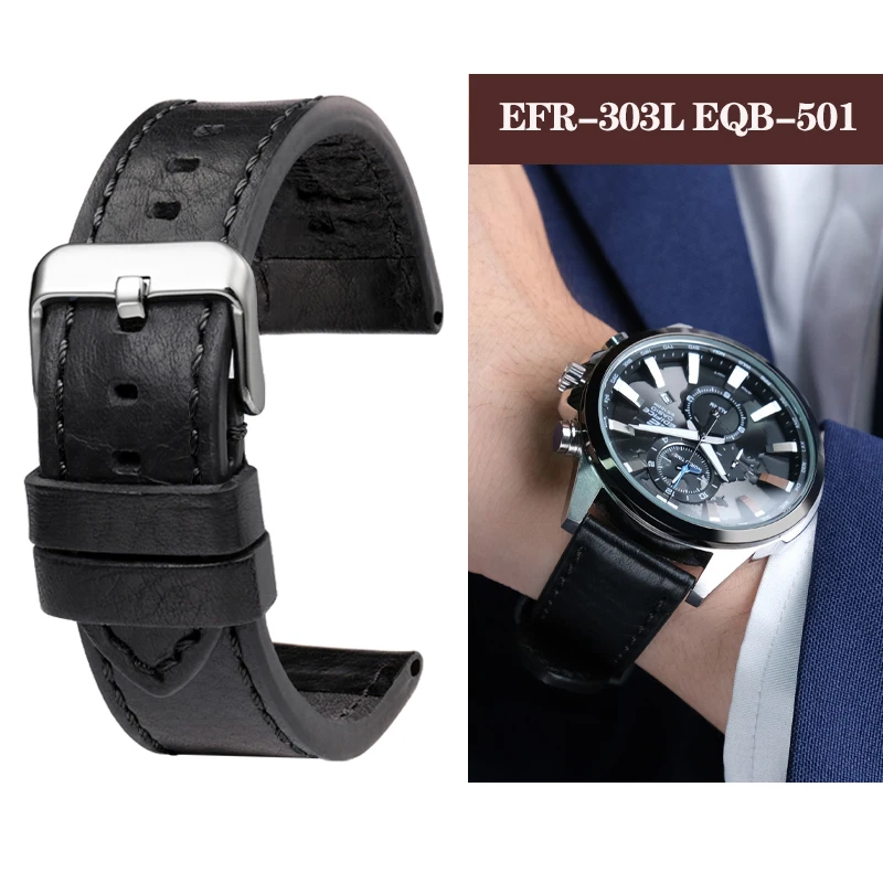 20mm 24mm Leather Watch Strap for Casio EFR-303L EQB-501 EFS-S500 506 Swordfish Belt MTP-1374/1375 PRG600 PRW-6600Y Watchband