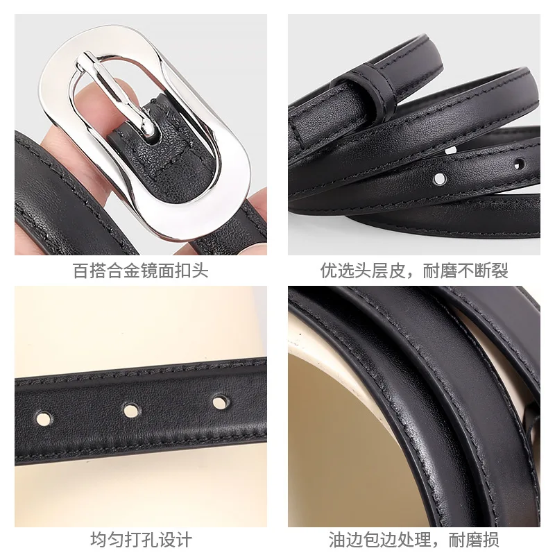 New Korean version belt women's first layer cowhide thin pin buckle versatile belt decoration with jeans belt