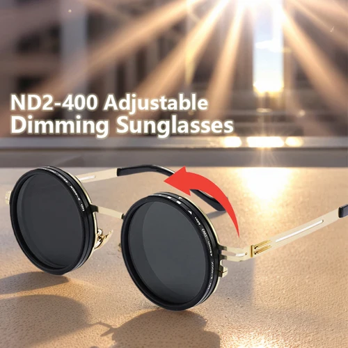 ND2-400 gafas de sol polarizadas con atenuación ajustable de 9 niveles para hombres y mujeres, gafas redondas Punk para pescar, gafas de conducción con filtro ND