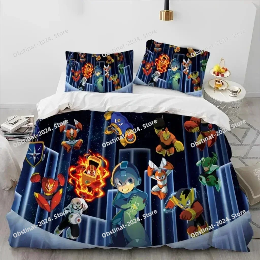 3D Rockman Megaman Game Bedding Set Printed single Comforter Quilt Bed Cover Duvet Cover Pillow Case 3 Pieces Kids Adult Size