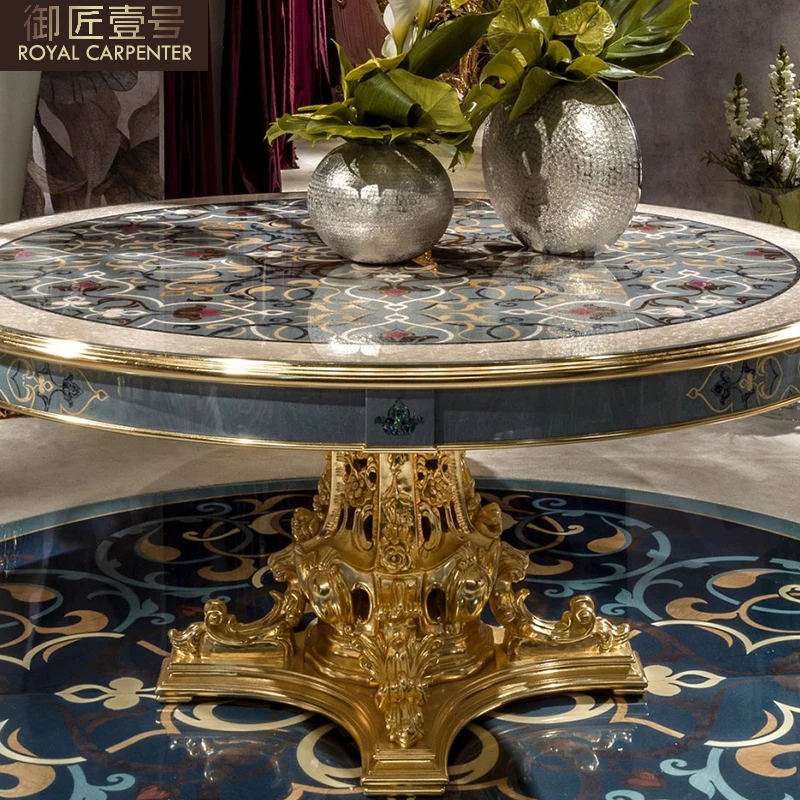 Luxurious European restaurant furniture solid wood carved table neoclassical table and chair combination