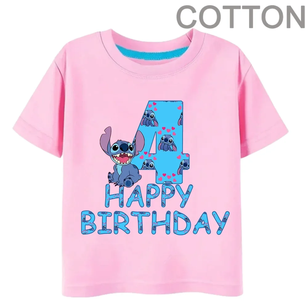 Różowa Lilo ścieg urodziny dzieci numer 1-14 T Shirt Kid Kawaii Boy Girl odzież codzienna Anime koszulki dla dzieci koszulka