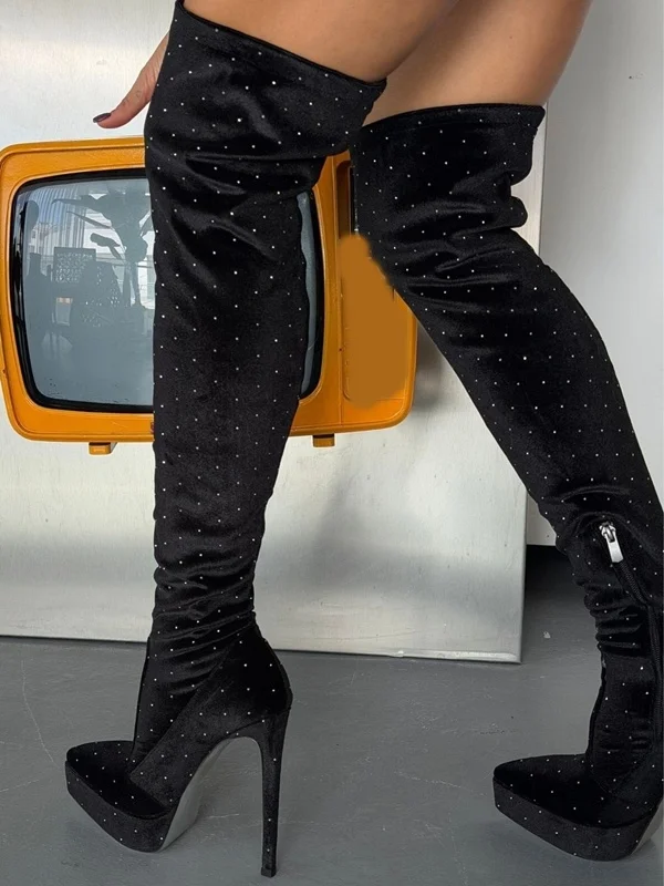 Metal Rivet Suede Over The Knee Boots Sexy Pointed Toe Stiletto Zipper Customized New Arrivals Fashion Women Modern Boots
