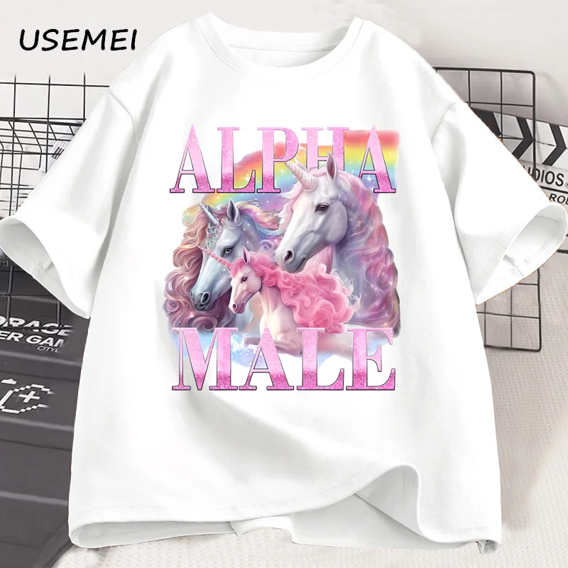 

Alpha Male Unicorn Funny Tshirt Ironic Vintage Weird Meme T Shirt Cotton Short Sleeve Graphic T Shirts Casual Summer Clothes