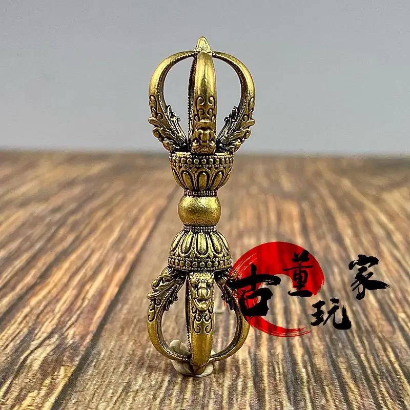 Retro pure handmade brass Tibetan five-strand just pestle Puba pestle just pestlesubdue demons Buddhist hall supplies decoration