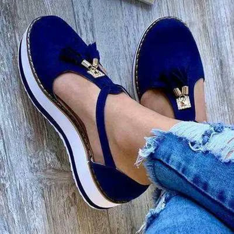 2022 New Summer Fashion Women Sandals Casual Flat Platform Shoes Round Head Buckle Sandals Women\'s Tassel Shoes for Women