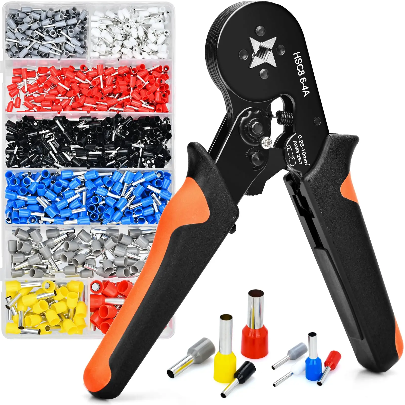 Aissom crimping pliers set, cable lug pliers, crimping pliers for cable lugs, for 0.5-10mm insulated with 1200 piece cable lugs