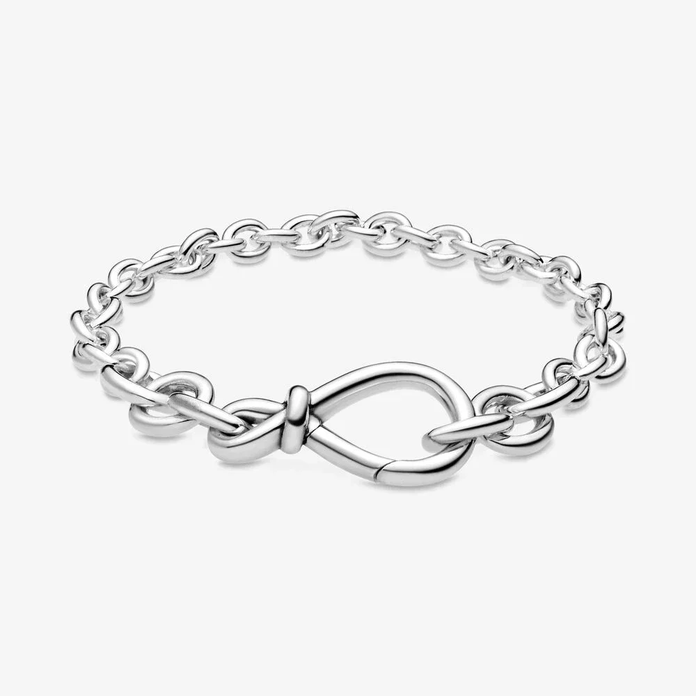 New 100% 925 Sterling Silver pretty Charms Chunky Infinity Knot Chain Bracelet Infinity Knot Bangle For Women DIY Gift