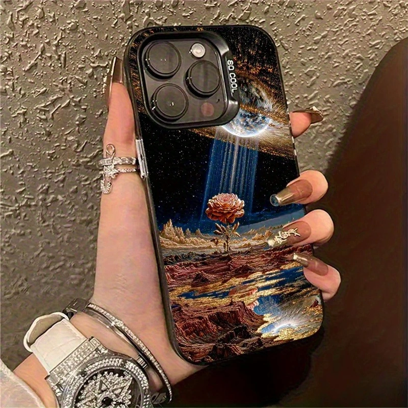

Space flower pattern phone case for iPhone 16 15 14 13 12 11 Pro/ Max/Plus shock-proof rear cover anti-fingerprint