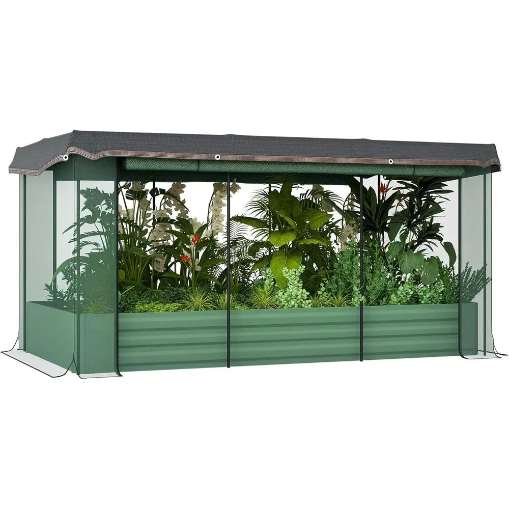 

7.3ft x 3.4ft Galvanized Raised Garden Bed with Crop Cage, Shade Cloth, and Cover for Vegetables, Flowers, and Herbs