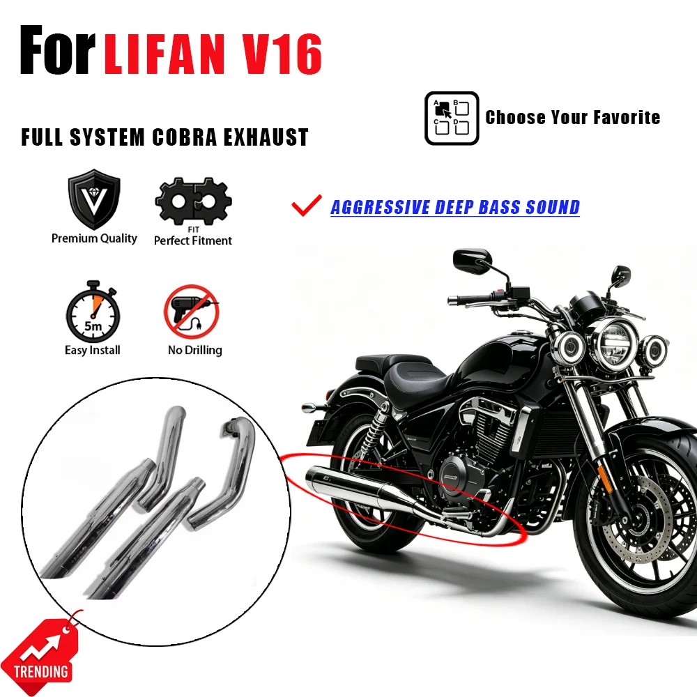 

For Lifan V16 Motorcycle Full System Exhaust Cobra Style Pipe Muffler Deep Rich Sound Accesorios Moto Escape Moto Parts