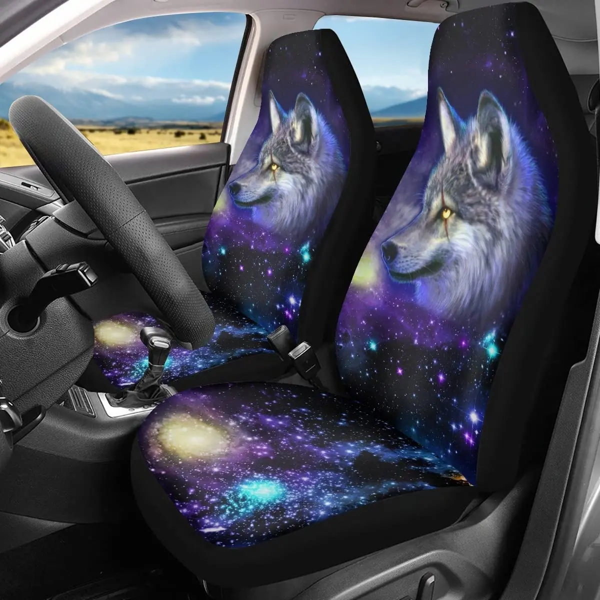 Car Seat Cover Set Thicker Section 3D Wolf Pattern Polyester Universal All-inclusive Elastic Auto Interior Parts Accessories