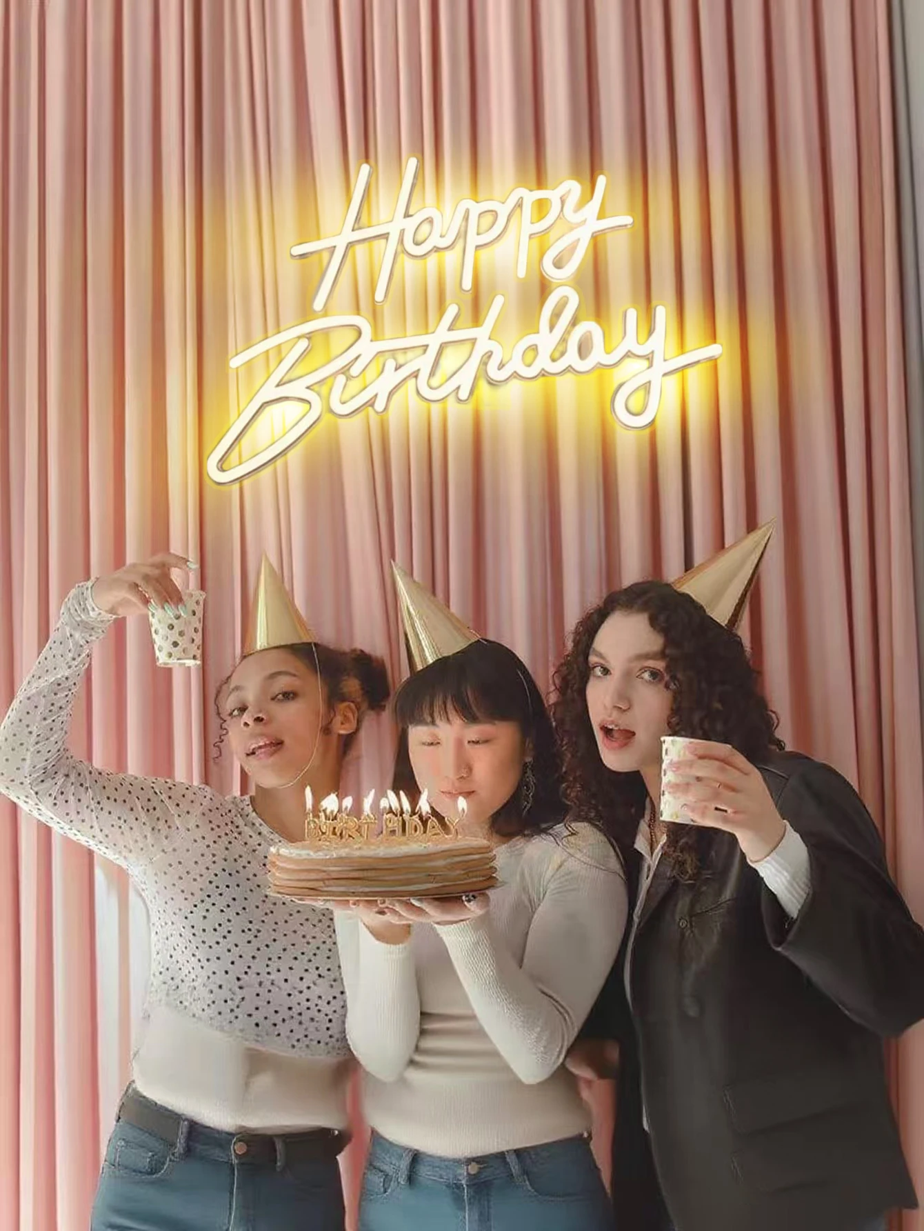 لافتة ديكور نيون LED لحفلات أعياد الميلاد - ضوء حروف يعمل بمنفذ USB، مناسبة لكشك الصور المفاجئة لمهرجان النادي المنزلي