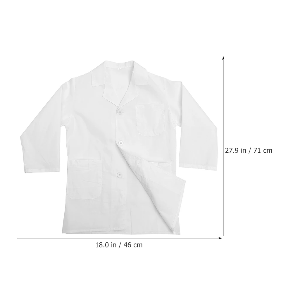 Kids Accessory Children Unisex Lab Coat Long Sleeve White Science Doctor Toddler Costume Lapel Collar Button Pocket Clothes