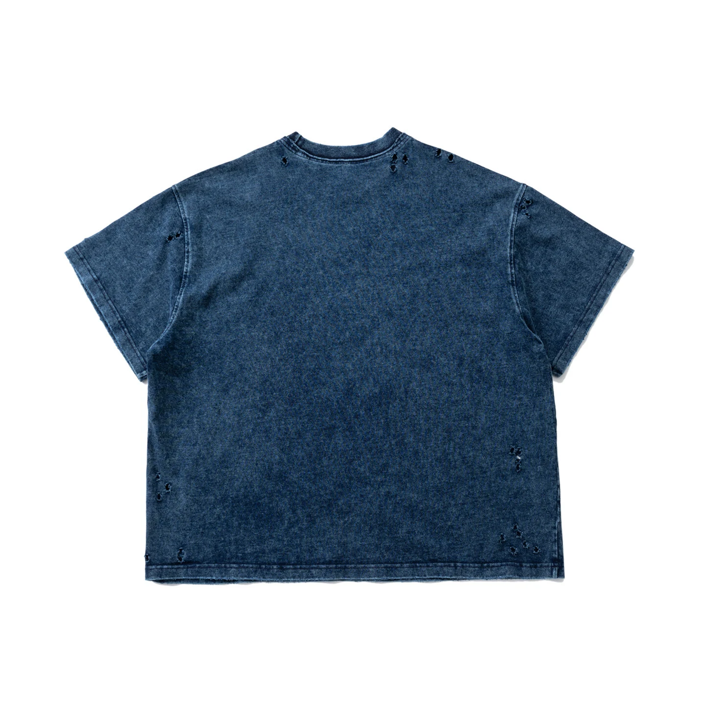 American Retro Washed Perforated Loose Casual Short Sleeved T-shirt for Men Loose Round Neck Pure