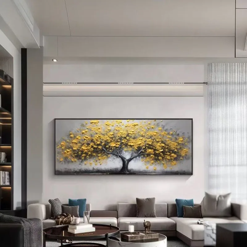 Light Luxury Home Decoration Painting Abstract Hand Drawn Oil Painting Of Golden Trees Wall Art Poster Living Room Sofa Bedroom