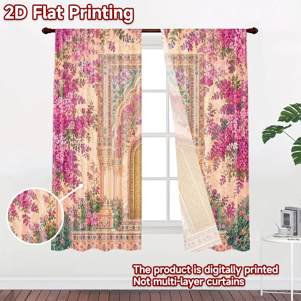 2D flat 2pcs Curtain Country Style Curtains Floral Palace Arch Digitally printed polyester, colorfast Party Decorations Perfect