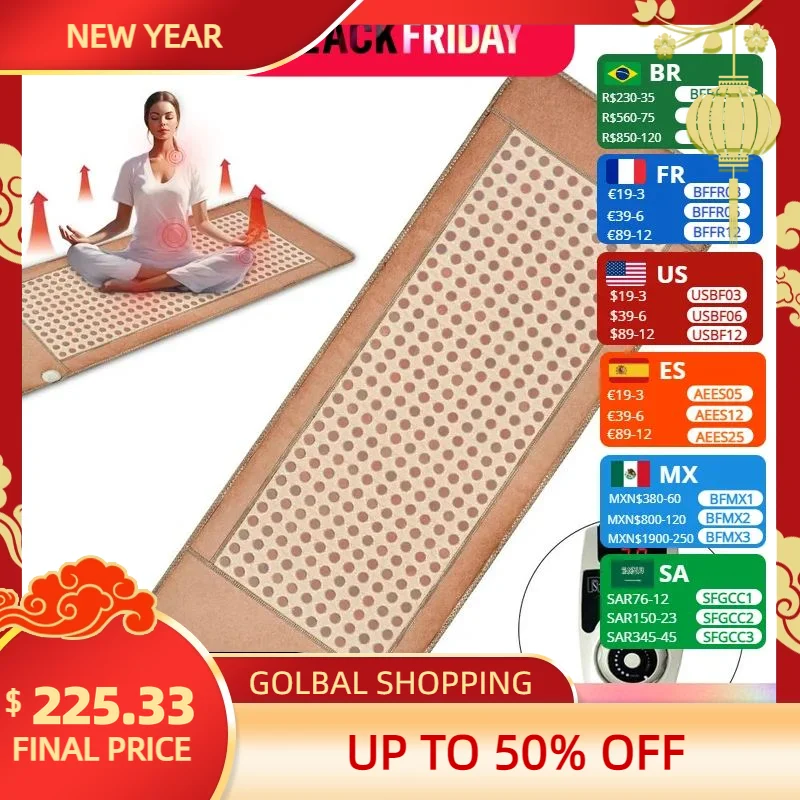 Full Body Bian Stone Heating Mattress Bed for Universal Meridians Infrared Heating Therapy Relieves Hot Stone Massage 60*190cm