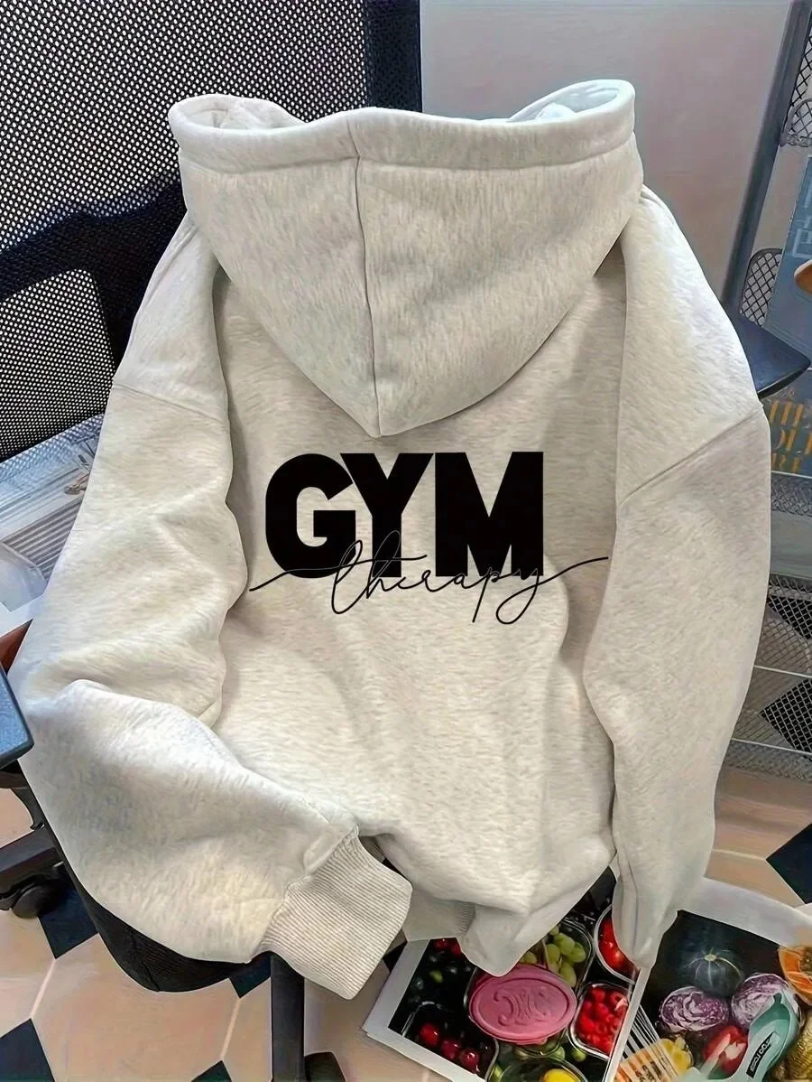 

Autumn and Winter Style Bold "GYM Therapy" Print Cotton Hoodie Perfect for Those Who See The Gym As Form of Mental and Physical