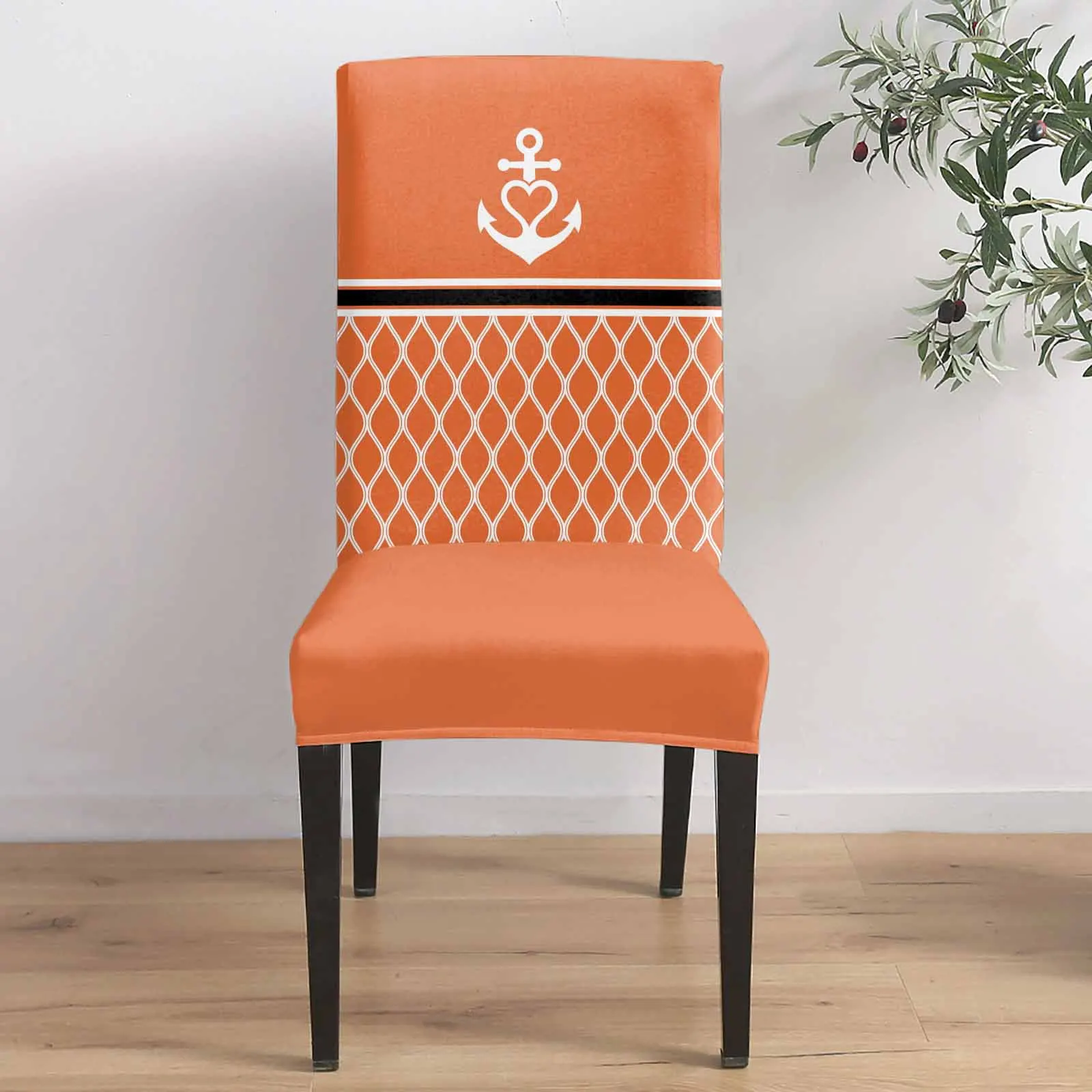 

Vintage Orange Anchor Marine 4/6/8PCS Spandex Elastic Chair Case For Wedding Hotel Banquet Dining Room