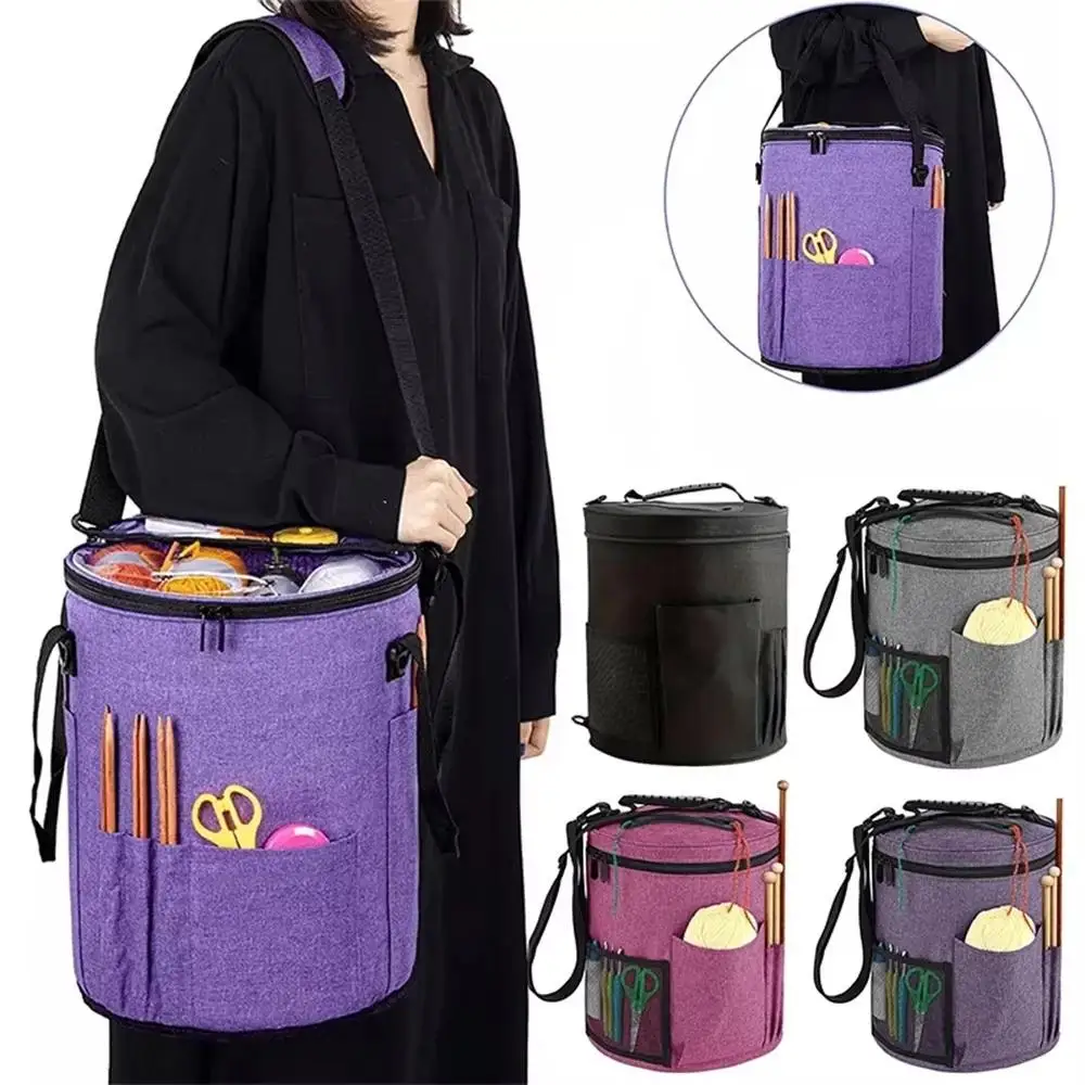 with Front Pocket Knitting Yarn Storage Bag Portable Wool Ball Holder Crochet Organizer Tote Hooks and Needles Storage