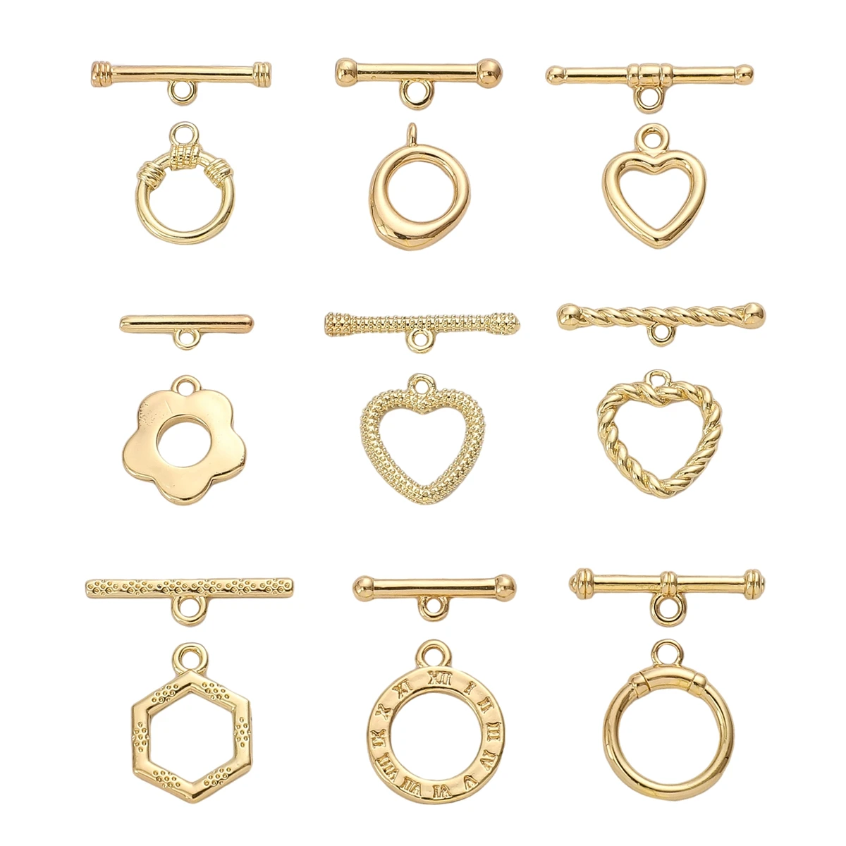 1Set 14K Gold Plated Brass Copper Round Flower Shape OT Toggle Clasps for Fashion Bracelet Making DIY Jewelry Findings