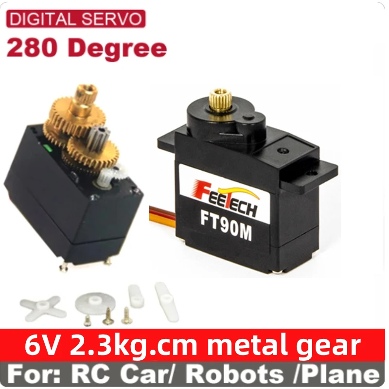 Small Size 2.3kg.cm All Metal Gear 280degree 0.1s High Speed Micro Servo For RC Car RC Model Helicopter Boat Feetetch FT90M