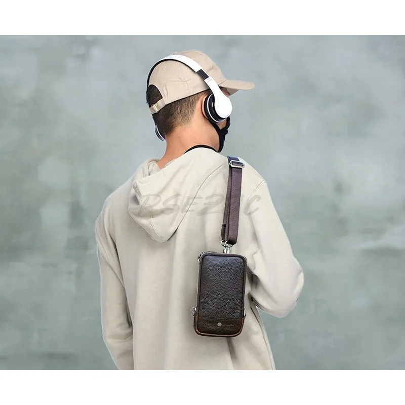 Men's Crazy Horse Skin Mobile Phone Bag Multi Card Outdoor Travel Portable Multi Functional Waist Phone Storage Bag - view 4