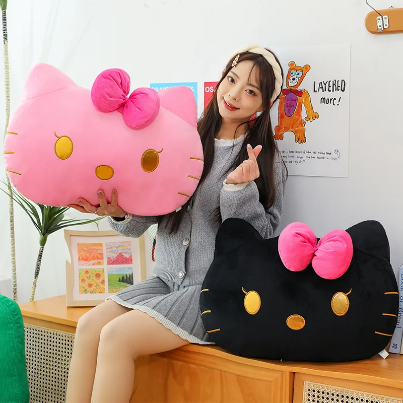 

50cm Hello Kitty Plush Fuzzy Pillows for Women Cute Big Head Sofa Cushion Cat Plush Pillow High Beauty Cartoon Girl Pillow