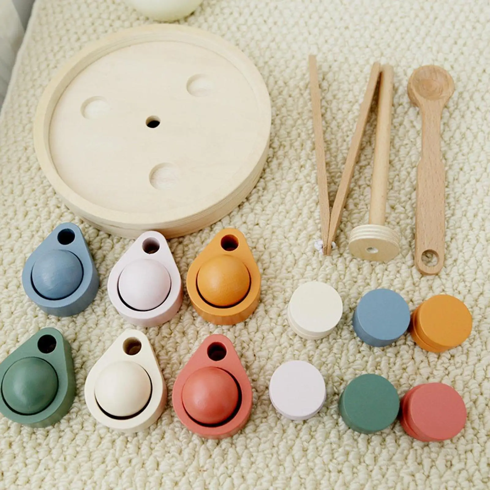 Colors Recognition Counting Toys with Spoon Clip, Montessori Toy Wooden Sorting Cup, Fine Motor Game for 2-5 Year Old