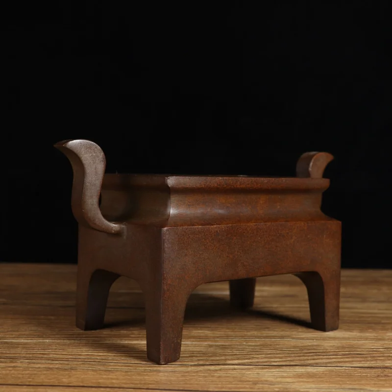 Xuande copperware four-legged crown-ear manger miscellaneous crafts copper incense burner