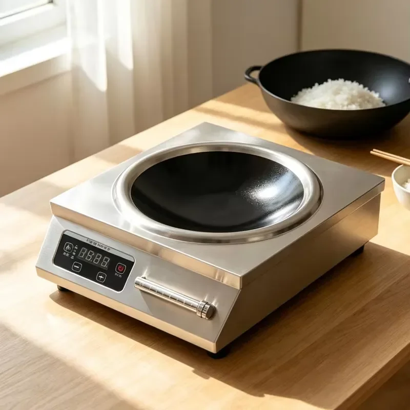 5000W Commercial Induction Cooker Single Head Stainless Steel Concave Design One Click Operation For Hotel Restaurant Kitchen