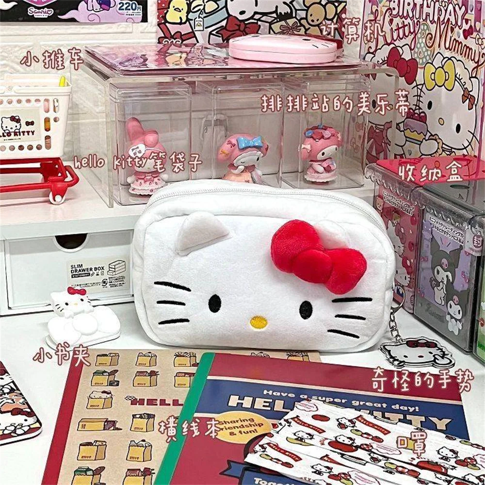 Sanrio Hello Kitty Plüsch Aufbewahrungstasche Kosmetiktasche Federmäppchen Hello Kitty Bleistiftbeutel Plüsch Aufbewahrungstasche Sanrio Zubehör Neu