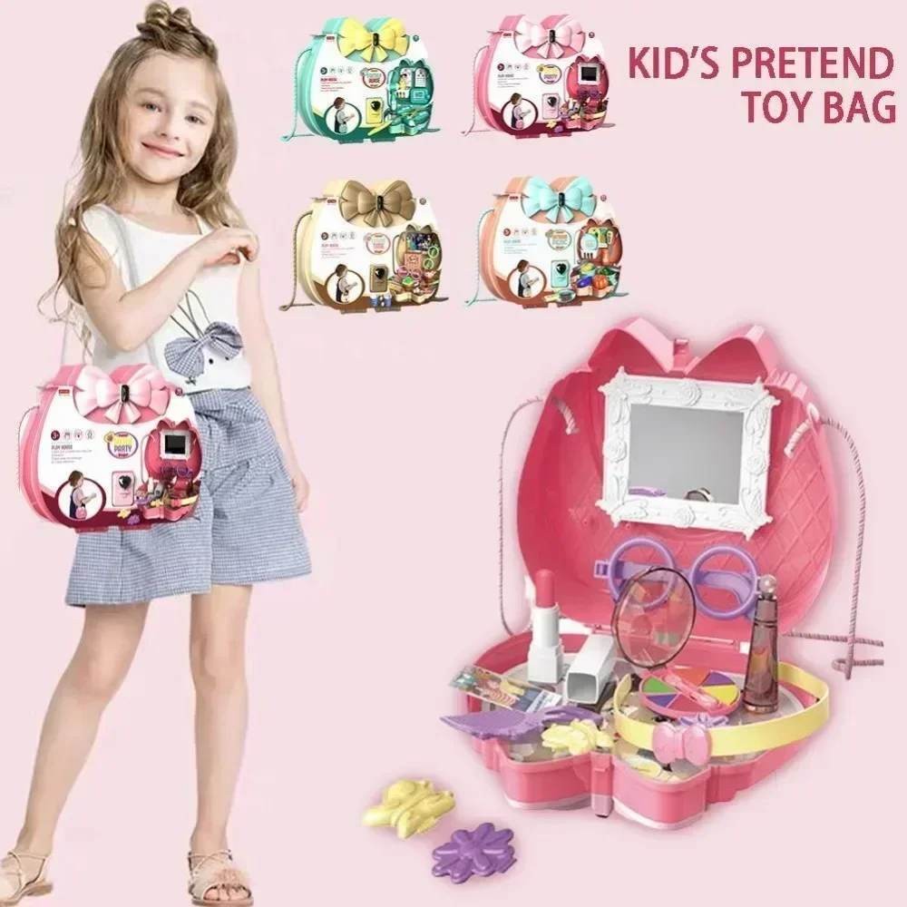 Set per trucco per ragazze con borsa a tracolla Giochi di finzione Kit da dottore Borsa da viaggio Gioca con il cibo Giocattolo Set da gioco per gelato per bambini Regali per bambini