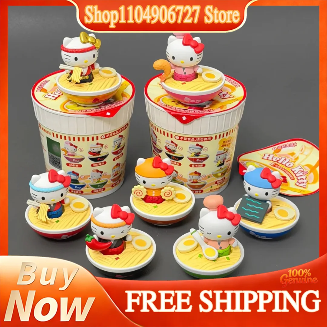 

Hello Kitty Ramen Shop Series Bobble Cute Bean Blind Box Mini Figure Desktop Ornament Trendy Play Toy Surprise Gifts for Girls